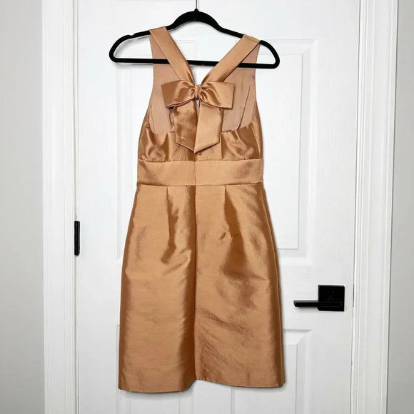 J. CREW Size 0 Wool Silk Copper Colored Bow Back Cocktail Dress Wedding Guest - Picture 1 of 5